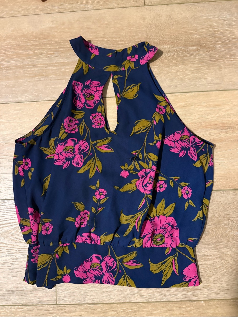 Express Navy Floral Halter Top with Pink Blooms- ladies medium